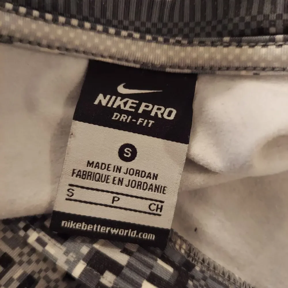 Nike Pro Dri-Fit Women's 1/4 Zip Black Gray Glitch Pull Over Thumb Holes Small